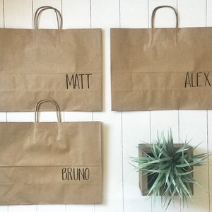 personalized gift bag . large groomsmen tote . wedding party gift bags . calligraphy gift  . bachelor favors . groomsmen proposal