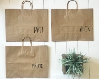 personalized gift bag . large groomsmen tote . wedding party gift bags . calligraphy gift  . bachelor favors . groomsmen proposal