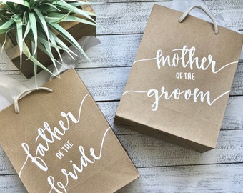 Personalized Wedding Gift Bag: Kraft Brown Tote, Calligraphy