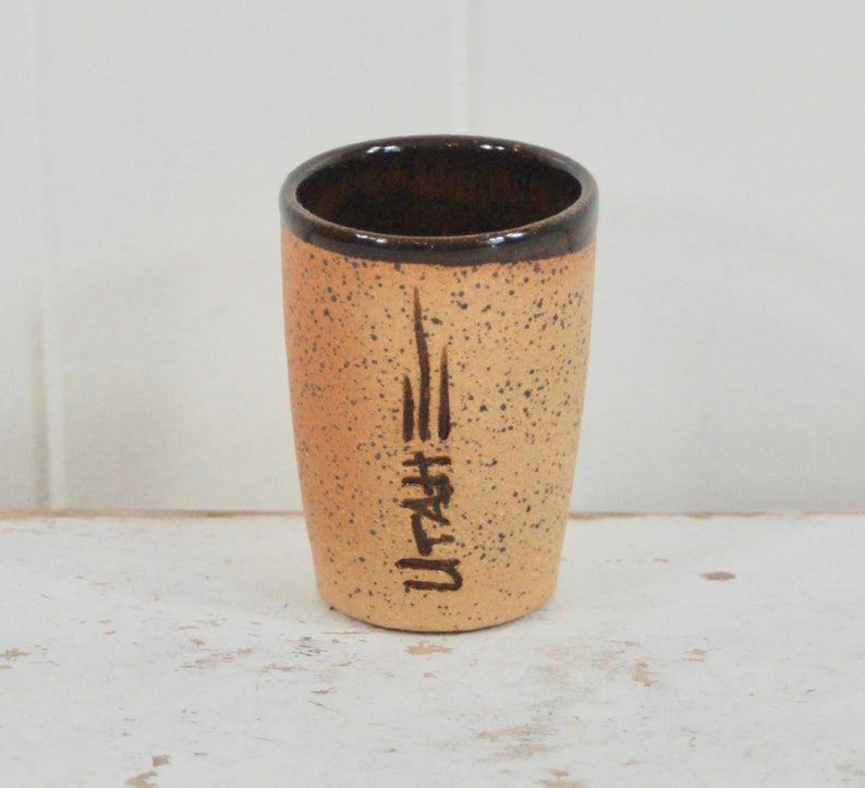 Utah Shot Glass Dark Brown Chocolate Tan Sand Cup Image 0