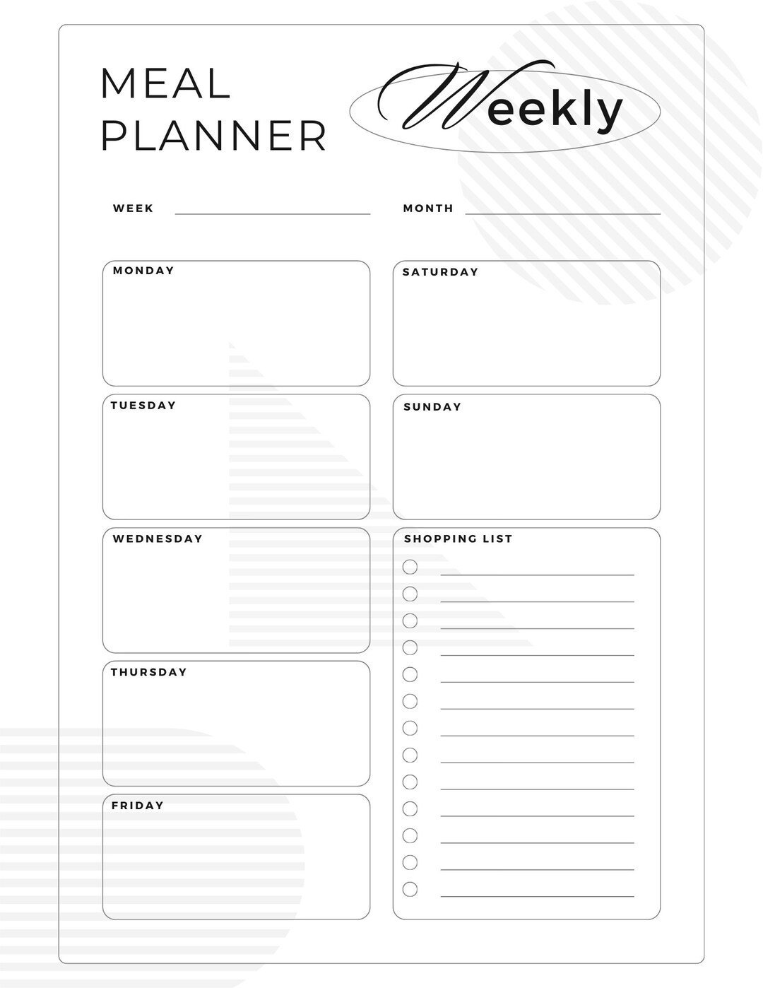 Printable Weekly Meal Plan Template - Etsy