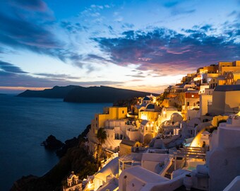 Sunset over Santorini 2 - Oia - Greek Islands - Landscape Photography - Greece  - Mediterranean Sea - Cliffs - Large Format Print - Fine Art