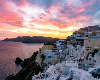 Santorini Sunset Print: Oia, Greek Islands Landscape Photography
