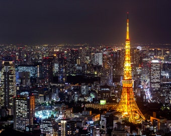 Tokyo Tower Night Skyline Photo Print - Japan Cityscape