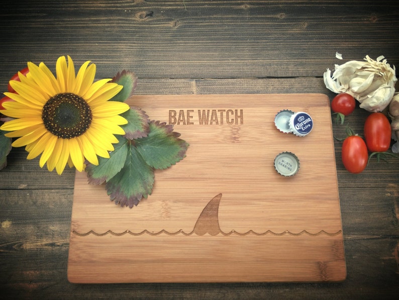BBQ Bamboo Custom Engraving Beach BungalowBoo BAE WATCH Cutting Board Shark