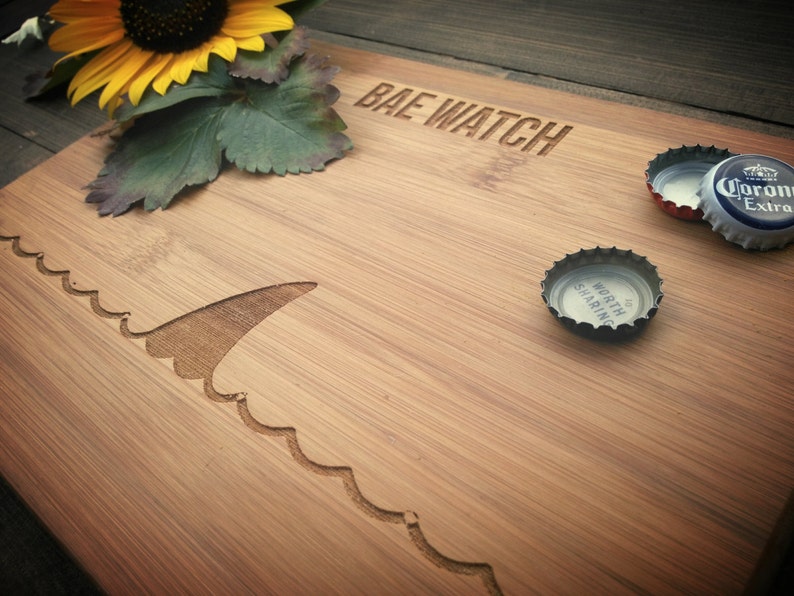BBQ Bamboo Custom Engraving Beach BungalowBoo BAE WATCH Cutting Board Shark
