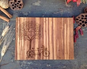Personalized Cutting board for you and your sweetie! Tandem Bike with Love Tree and Monogram Initials