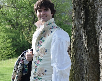 French Court waistcoat embroidery pattern set - , waist coat ( vest) and breeches straps - for machine embroidery - based on V&A coat