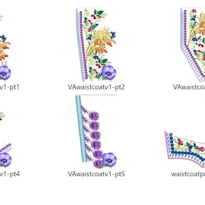 Complete court suit embroidery pattern set frock coat, waist coat vest and pant buckle for machine embroidery based on V&A coat image 7