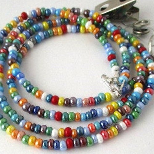 rainbow beaded id badge lanyard with id card holder - teacher lanyard necklace - nurse gift for teacher -