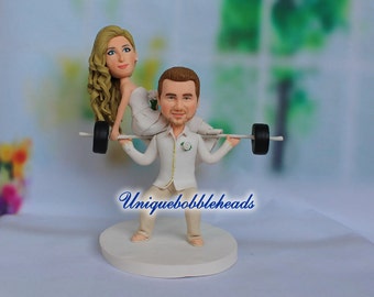 weightlifting wedding cake topper, grooms cake topper, sports wedding cake topper, custom wedding cake topper, personalized cake topper