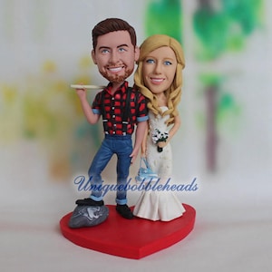 funny wedding cake topper, cake topper for wedding, bobbleheads for wedding, cute wedding cake topper, bride and groom, look alike