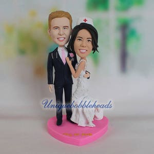 nurse wedding cake toppers, custom wedding cake topper, personalized cake topper look like you, wedding bobbleheads