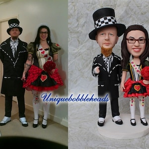 Personalized wedding cake topper customized made from you photos, clay figurines bride and groom cake topper look like you hand made