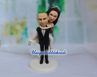 funny wedding cake topper, groom carrying bride, groom cake topper, bride cake topper, wedding gift, custom wedding cake topper