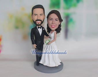 Custom Wedding Cake Topper: Unique Polymer Clay Bobbleheads