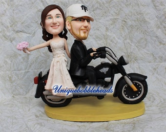 Motorcycle wedding cake topper,unique cake topper,funny cake topper,custom made,bride cake topper,groom cake topper look like you