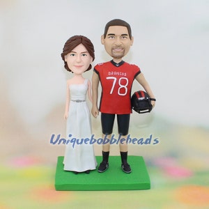 Amanda football wedding cake topper for wedding bobbleheads football bobbleheads sport jersey unique cake topper for bride and groom