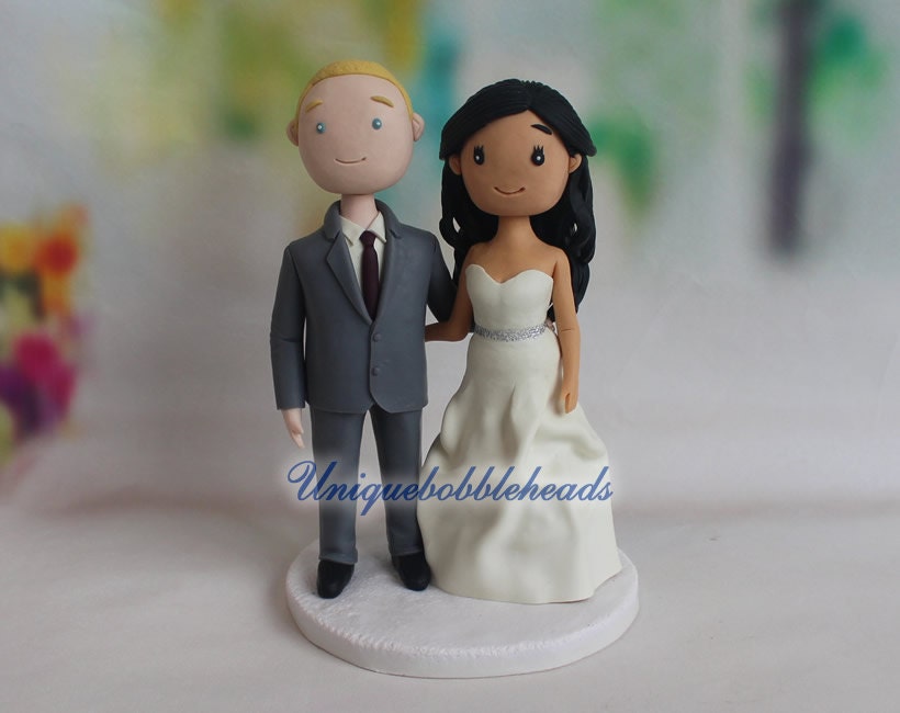 Custom Wedding Cake Topper: Cartoon Polymer Clay Figurines