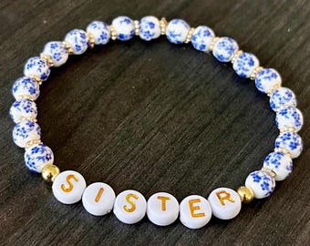 Sister Era Beaded Bracelet: Floral Ceramic, Book Lover Gift