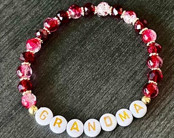 Red Beaded Grandma Bracelet: Grandmother Gift