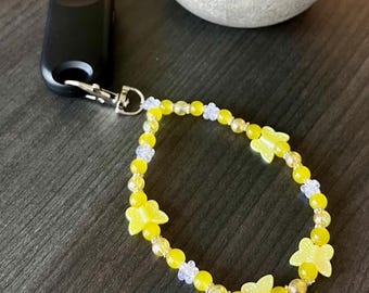 Yellow Butterfly Beaded E-Reader Page Turner Bracelet: Kindle Accessory Wristlet, Key Chain