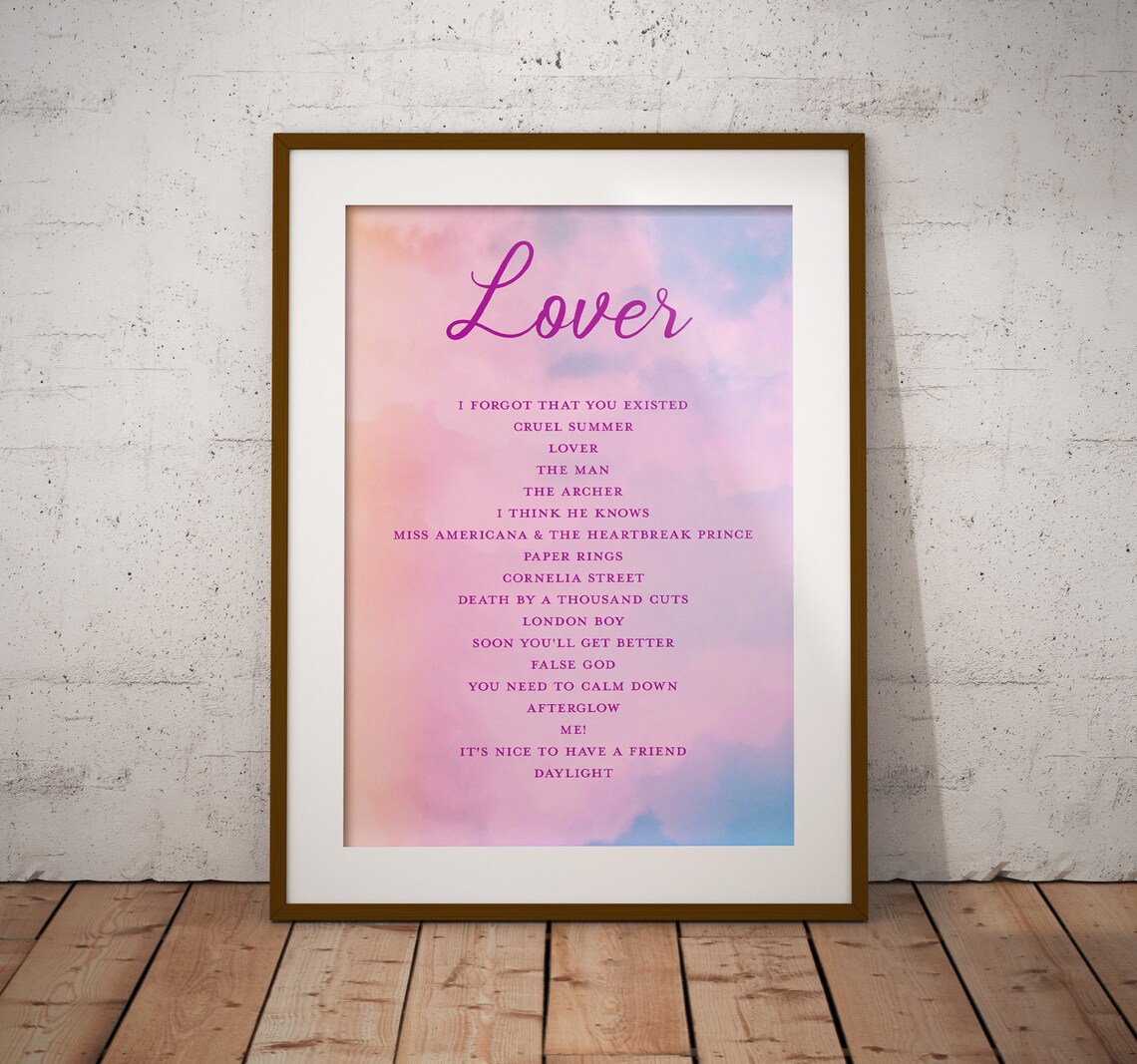 Lover Album Tracklist / INSTANT DOWNLOAD / Digital Poster / Etsy
