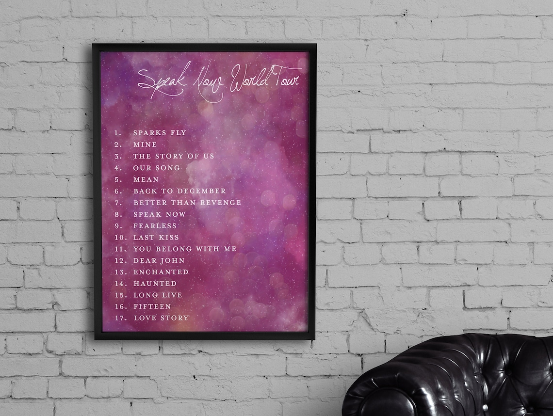 Speak Now World Tour Setlist / INSTANT DOWNLOAD / Digital Etsy