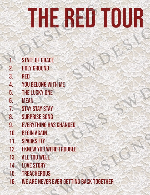 The Red Tour Setlist Instant Download