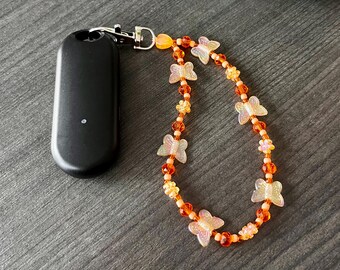 Orange Butterfly Beaded E-Reader Page Turner Bracelet: Kindle Accessory Wristlet, Key Chain