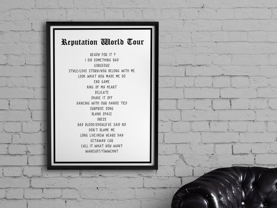Reputation World Tour Setlist Instant Download