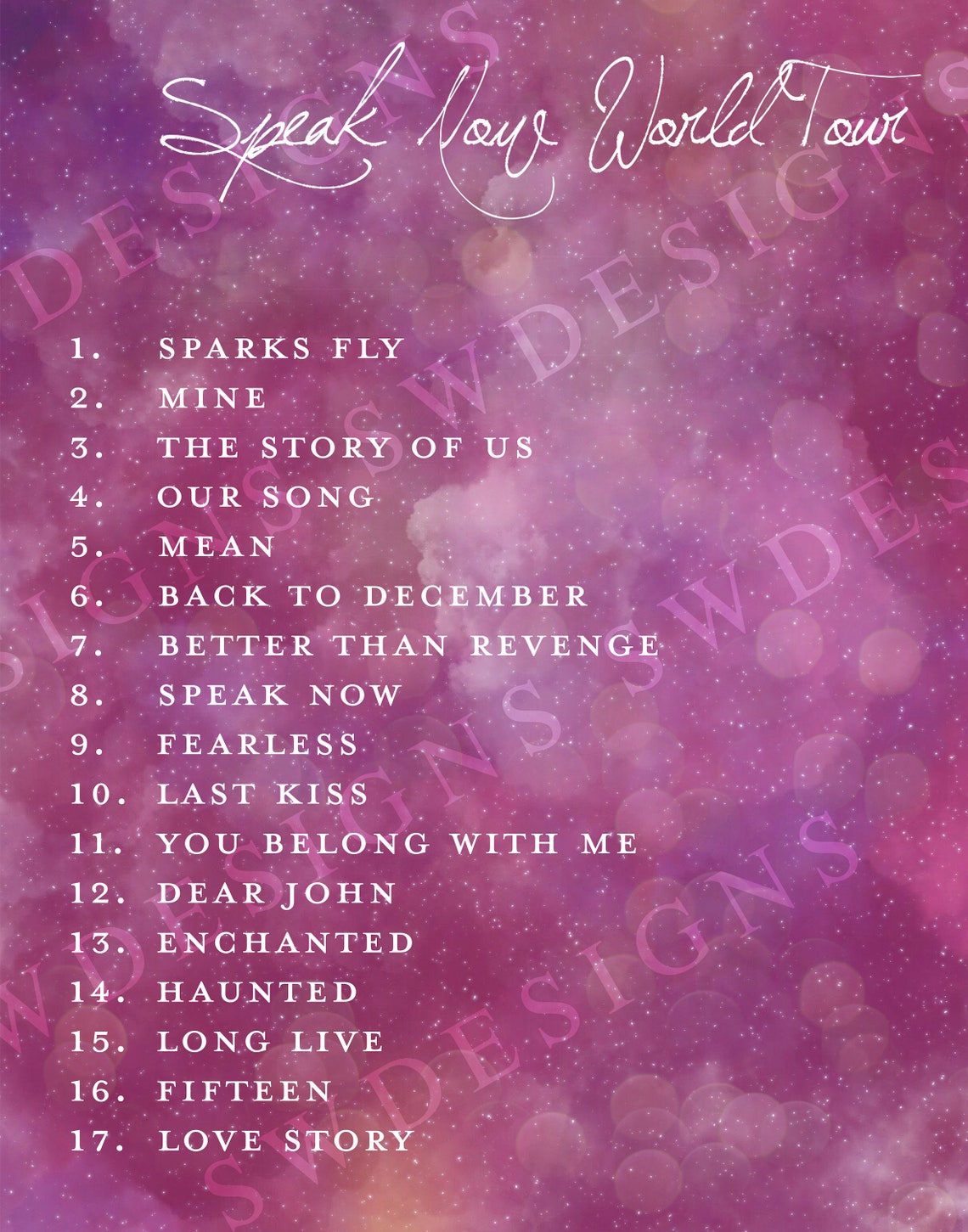 Speak Now World Tour Setlist INSTANT DOWNLOAD Etsy