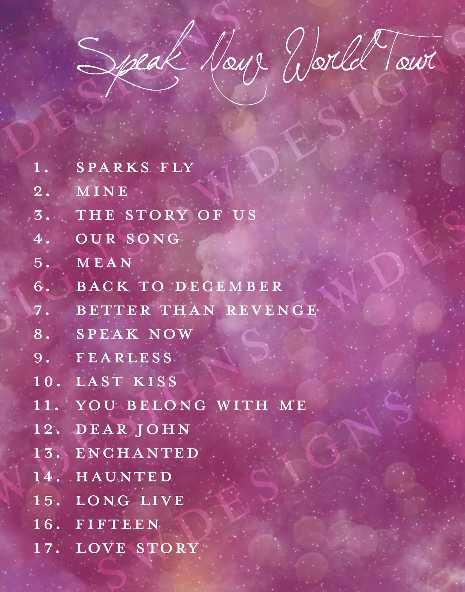 speak now tour setlist taylor swift