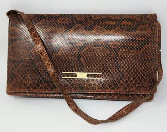 Vintage Italian MCM Python Snakeskin Clutch w/ Shoulder Strap