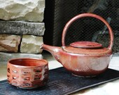 Reddish brown tea set, Rustic Teapot, chawan, tenmoku tea bowl, Studio Pottery, father's day gift, Minimalist Teaware, Personal Teapot