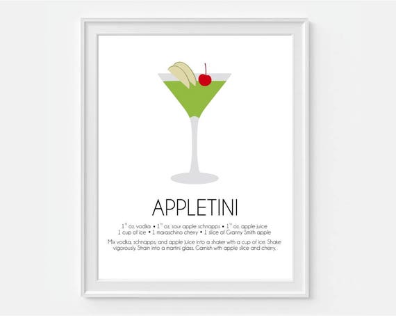 Appletini Wall Art Martini Art Bar Wall Decor Home Bar Art Etsy