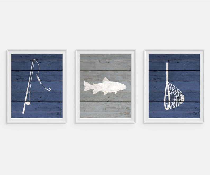 Fishing Art Prints Fish Decor Boys Wall Art Blue Wall Etsy