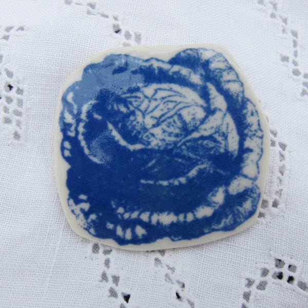 Cabbage brooch vegan brooch delft blue porcelain