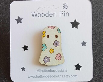 Wooden Floral Ghost Pin