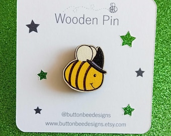 Halloween Wooden Witch Bee Pin