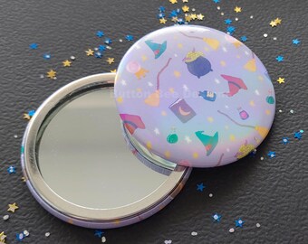 Handmade Witchy Themed Pattern Pocket Mirror