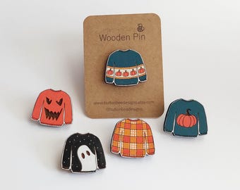 Autumn/Halloween Jumper Wooden Pin