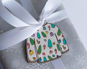 Christmas Jumper Personalised Wooden Gift Tags/Decoration
