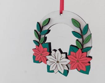 Christmas Poinsettia Wooden Wreath Decoration