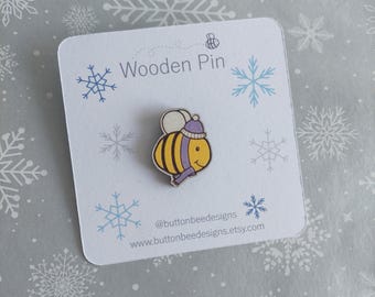 Winter Bee Wooden Pin