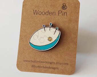 Handmade Busy Bee Pincushion Wooden Pin