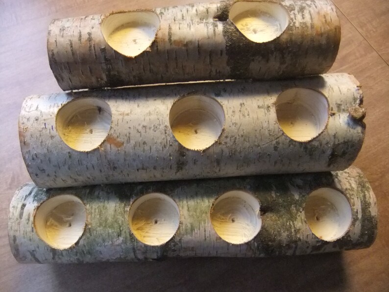 Birch Wood Fireplace Logs 9 Tea Light Candle Holder Rustic Etsy