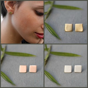 Square Earrings Stud Small Gold Stud Earrings, Gold Square stud Earrings, Geometric Jewelry, Nickel free earrings
