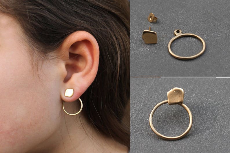 Gold Ear Jacket Earring Gold Dainty earrings Made in israel Etsy
