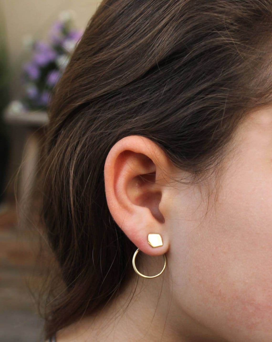 Gold Ear Jacket Earring Gold Dainty Earrings Made in Israel Etsy